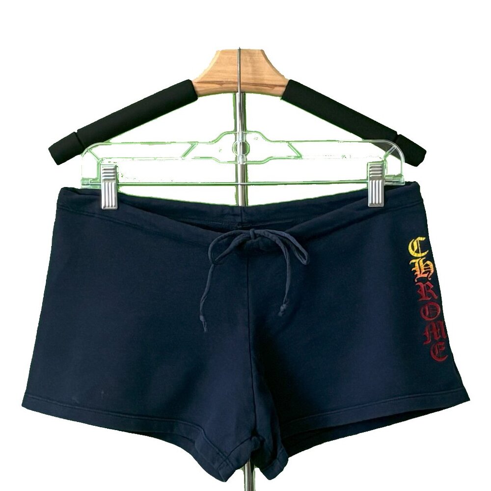 Chrome Hearts Navy Graphic Shorts – Multicolor Logos (Used / Vintage)